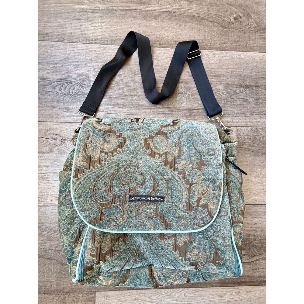 Petunia Pickle Bottom Chenille Damask Blue Backpack Diaper Shoulder Bag